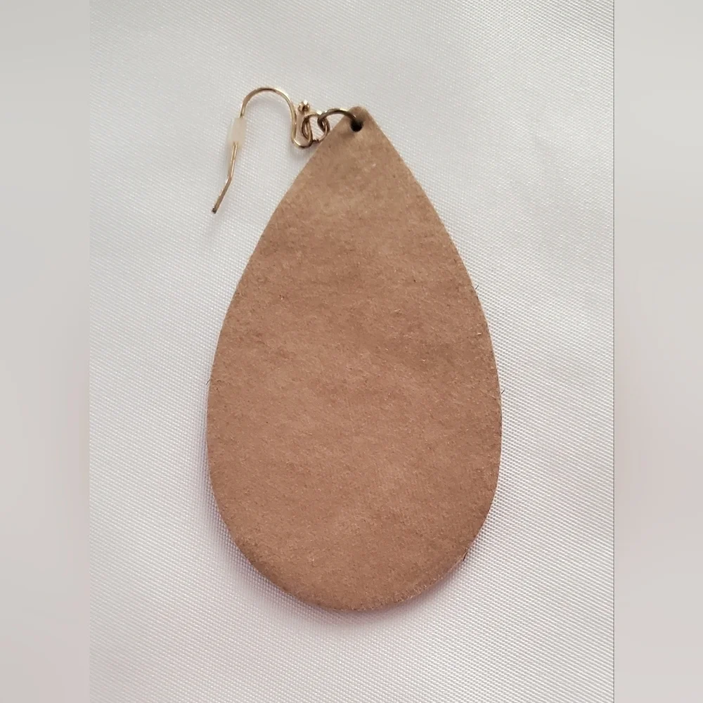 Cow Print Teardrop Earrings Brown and Black Faux Leather Western Lightweight - Picture 7 of 7